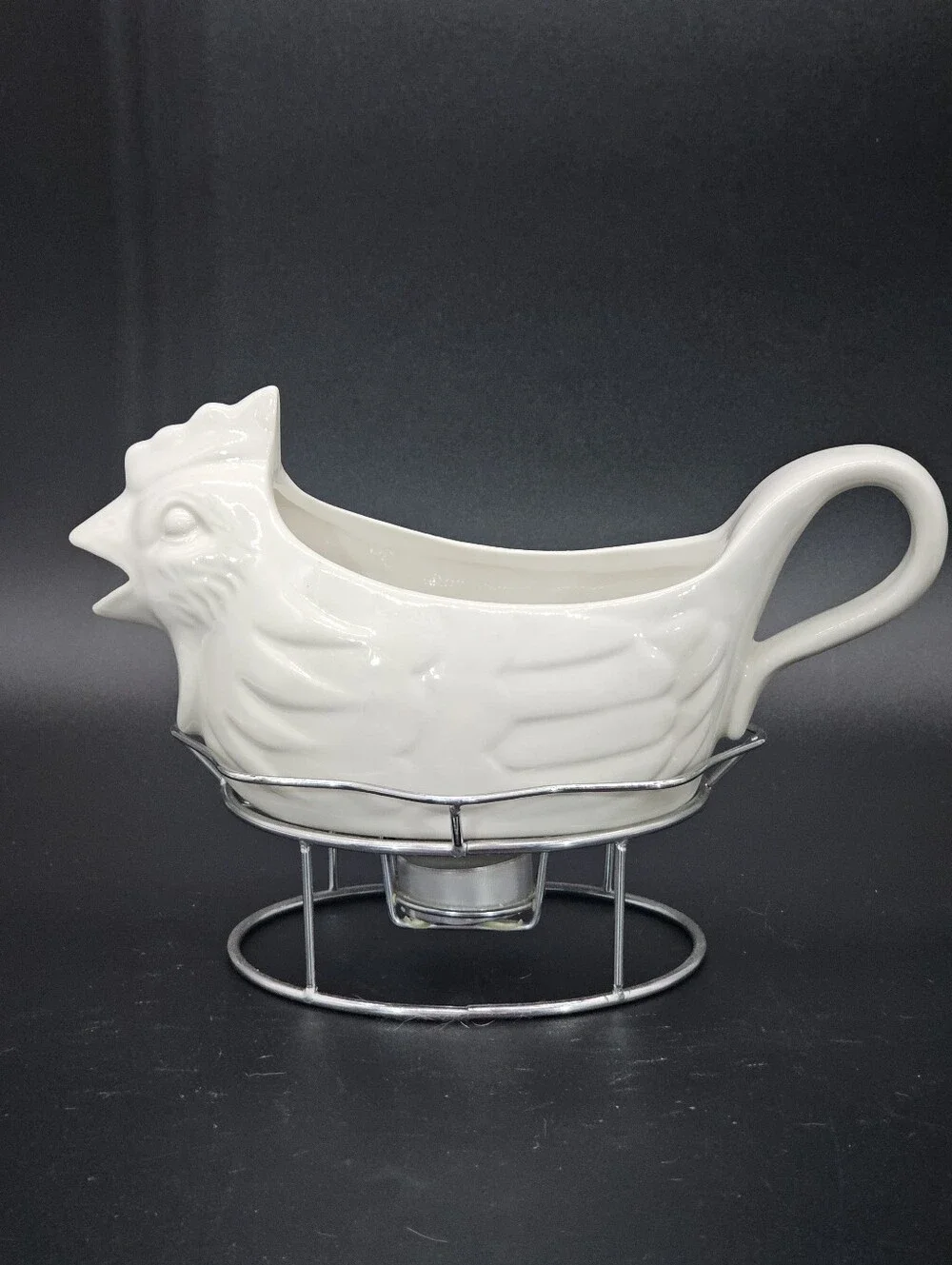 White Ceramic Hen Gravy Boat with Handle